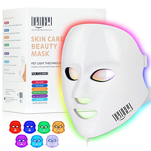 NEWKEY Red Light Therapy for Face, LED Face Mask Light Therapy for Wrinkles,7 Colors Red Light Therapy Mask,Korea PDT Technology Red Light Mask for Winkles