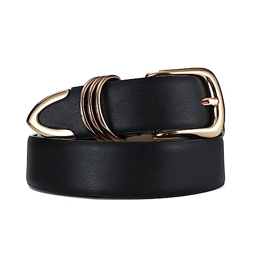 Women's Leather Belts for Jeans Dresses, Fashion Leather Waist Belt Fashion Ladies Belts with Metal Buckle