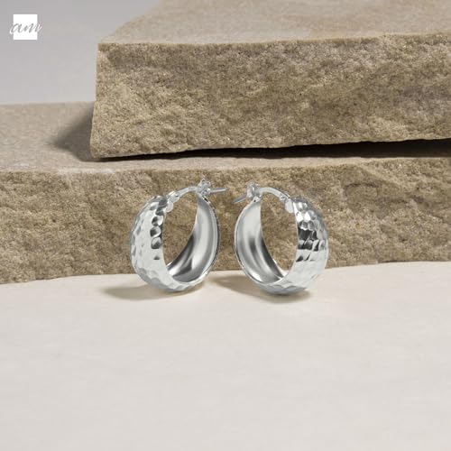 Amberta Women Handmade 925 Sterling Silver Chunky Hoop Earrings