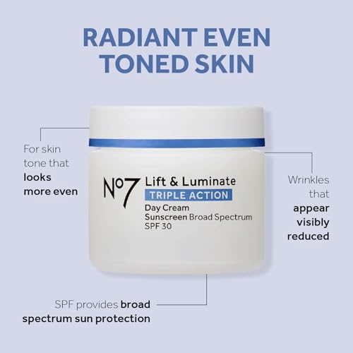 No7 Lift & Luminate Triple Action Skincare Set - Broad Spectrum Anti Aging Day Cream SPF 30 + Vitamin C Wrinkle Serum + Collagen Peptide Brightening Night Cream (3 Piece Kit)