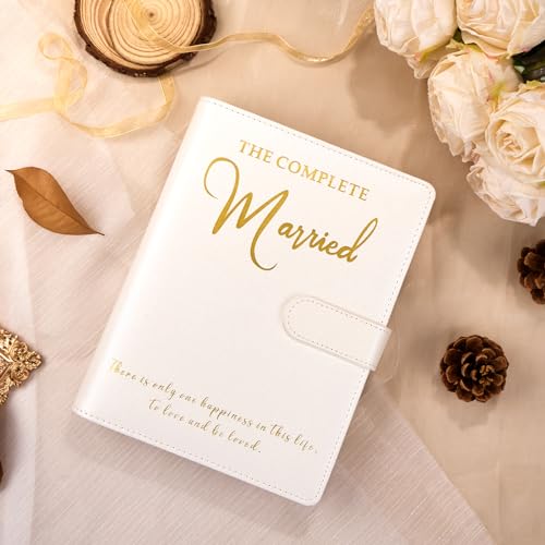 JUBTIC Wedding Planner Book and Organizer for the Bride - Engagement Gift for Newly Engaged Couples Wedding Notebook Wedding Planning Book Binder With 5 Tabbed Sections,Stickers and Gift Box - White