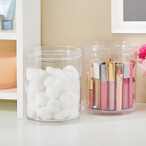 STORi Bella Tall Scrunchie Holder | Stackable Clear Plastic Container (Set of 2) Round Vanity Storage Organizers with Lids for Hair Accessories & Beauty Supplies | Made in USA