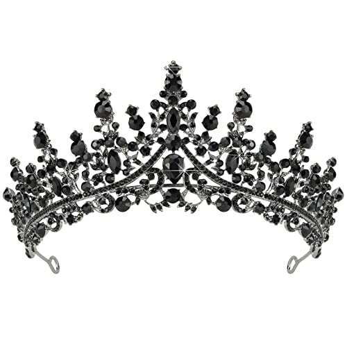 TOBATOBA Black Tiaras for Women, Black Crystal Crowns for Women, Gothic Crown Halloween Tiara Crown, Queen Crown, Black Wedding Tiara, Gothic Halloween Costumes for Women Prom Halloween Accessories