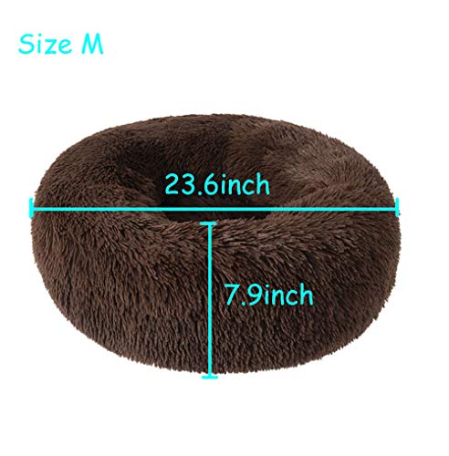 BODISEINT Modern Soft Plush Round Pet Bed for Cats or Small Dogs, Mini Medium Sized Dog Cat Bed Self Warming Autumn Winter Indoor Snooze Sleeping Cozy Kitty Teddy Kennel (24'' D x 8'' H, Chocolate)