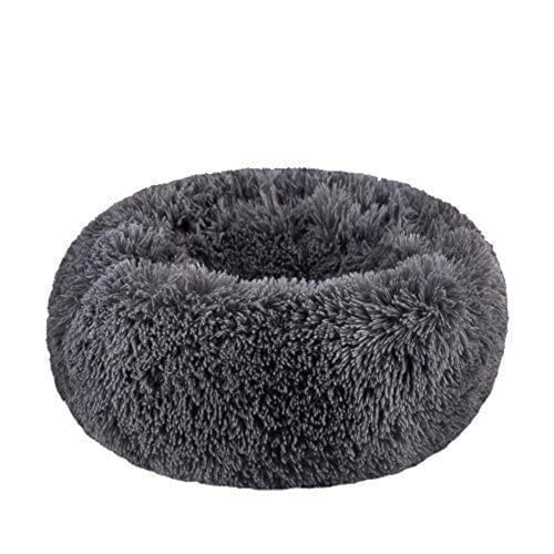 BODISEINT Modern Soft Plush Round Pet Bed for Cats or Small Dogs, Mini Medium Sized Dog Cat Bed Self Warming Autumn Winter Indoor Snooze Sleeping Cozy Kitty Teddy Kennel (24'' D x 8'' H, Dark Grey)