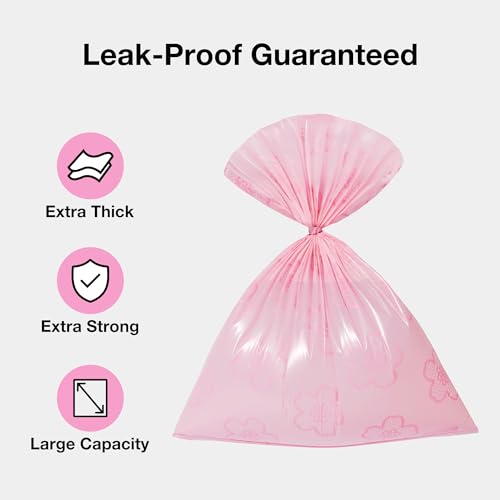 VETRESKA Dog Poop Bag Dispenser with Cherry Blossom Scented Bags, Leak Proof, Extra Thick Waste 1 Count Holder and 105 Bags for Walking Cats Litter, Pink