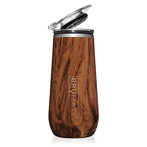 BrüMate 12oz Insulated Champagne Flute With Flip-Top Lid - Made With Vacuum Insulated Stainless Steel (Walnut)