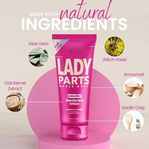 Lady Parts Whole Body Deodorant Lotion For Women. Powder Lotion for Privates & Body to Stop Odor & Friction - Aluminum Free - CocoVanilla Scent - 4oz