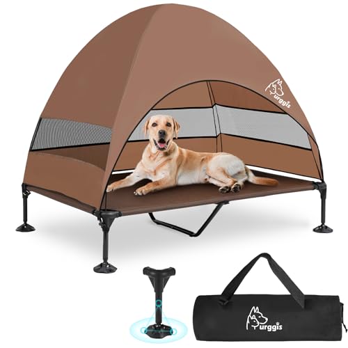 Upgraded Elevated Dog Bed with Canopy, Portable Raised Outdoor Dog Bed with Stable Anti-Slip Feet, Wider Shade Pet Bed Cot, Raised Dog Beds for Large Dogs Camping, Indoor & Outdoor Use