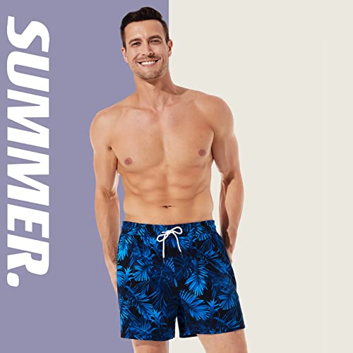 BRISIRA Mens Swim Trunks 5 Inch Bathing Suit Compression Liner Beach Swim Shorts Swimwear Stretch Quick Dry Zipper Pocket