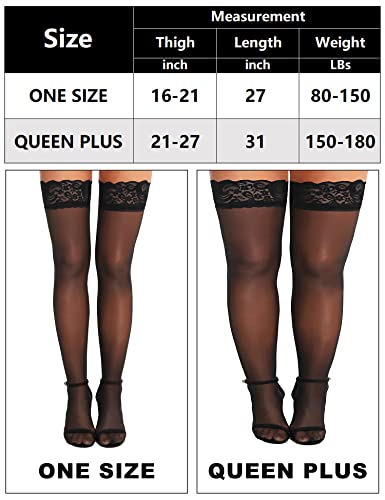 RSLOVE Women's Lace Top Thigh High Sheer Stockings Antiskid Silicone Ultra Shimmery Pantyhose