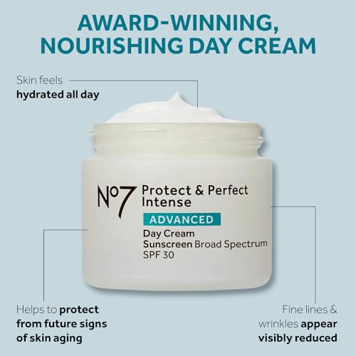 No7 Protect & Perfect Intense Advanced Anti Aging Skincare System - Day Cream with SPF 30 - Hydrating Shea Butter Night Cream - Rice Protein & Hyaluronic Acid Face Serum - Anti Aging (3 Piece Kit)