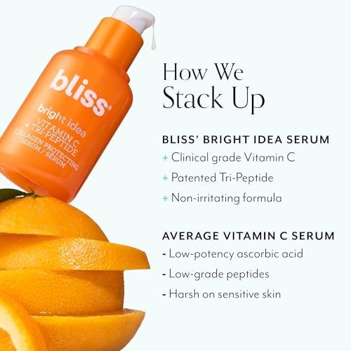 Bliss Bright Idea Vitamin C + Tri-Peptide Collagen Brightening Face Skincare Serum - Anti Aging, Boosts Skin Elasticity - Clean - Vegan & Cruelty-Free - 1 Fl Oz