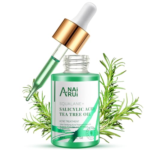 ANAI RUI Acne Treatment Face Oil,Tea Tree Oil with Salicylic Acid,Acne Prone Skin Oil,Soothe Acne,Redness Relief, Tea Tree Oil for Face,Back, Clarifying & Purifying for Acne Prone Skin 1Fl.OZ