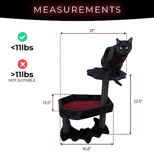 Gothic Cat Tree with Coffin Cat Bed, Gothic Cat Tower, Coffin cat Tree with Sisal Scratching Posts for Halloween cat, Small Size, Black with Red Littlesy