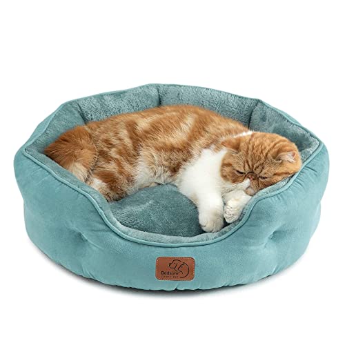 Bedsure Dog Beds for Small Dogs - Round Cat Beds for Indoor Cats, Washable Pet Bed for Puppy and Kitten with Slip-Resistant Bottom, 20 Inches, Washed Blue