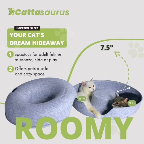 Peekaboo Cat Cave for Multiple & Large Cats Up to 30 Lbs, Scratch Detachable & Washable Tunnel Bed (Light Gray, Large)