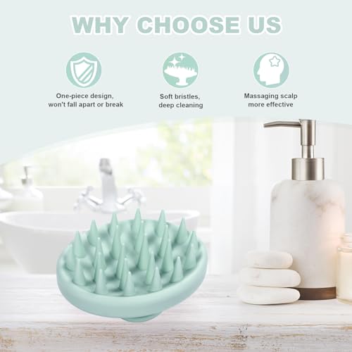 Silicone Scalp Massager, Scalp Scrubber for Hair Growth with Soft Bristles, Scalp Exfoliator Brush Dandruff Removal Shampoo Brush for Wet Dry Scalp Care (Mint Green)