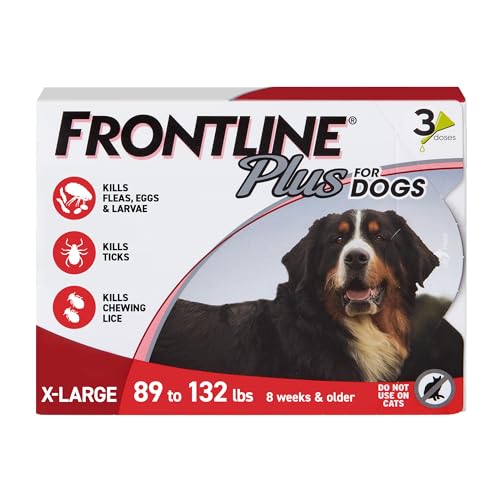 FRONTLINE Plus Flea and Tick Treatment for X-Large Dogs Up to 89 to 132 lbs., 3 Treatments