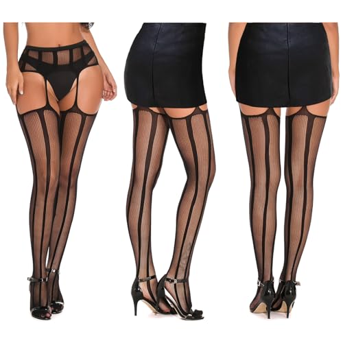 SOUTHRO 5 Pairs Fishnet Thigh High Garter Stockings Patterned Tights for Women,Garter Belt Set & Suspender Pantyhose for Girl