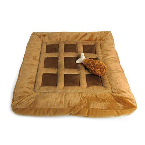 TONBO Soft Plush Small Cute and Cozy Chicken and Waffles Dog Cat Bed, Chicken Crinkle Toy Included, Washer and Dryer Friendly (Brown)