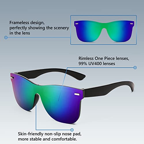 FEISEDY Sunglasses, Rimless Mirrored Sun Glasses with Reflective One-Piece Lens, B4114