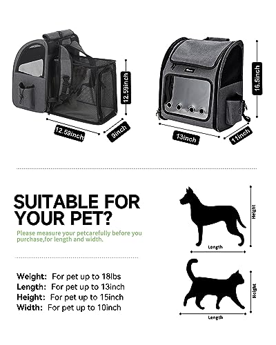 HOOPET Cat Backpack Carrier, Small and Medium Dogs and Cats Bags,Expandable Pet Carrier Backpack,Airline Approved,Suitable for Hiking/Travel/Camping, Etc, Foldable, Easy to Carry (Grey-02)