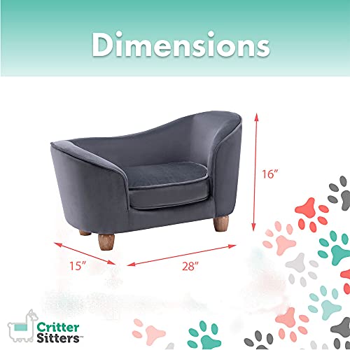 Critter Sitters 28-In. Faux-Velvet Gray Oval Pet Bed for Small-Sized Dogs and Cats, Stylish and Modern Dog Sofa, Comfortable and Easy to Clean Pet Sofa, Cushioned Small Dog Bed