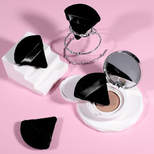 Pimoys 6 Pieces Powder Puff Face Soft Triangle Makeup Puff for Loose Powder Body Powder, Velour Makeup Blender Sponge Foundation Blending Sponges Set Beauty Makeup Tools(Black)