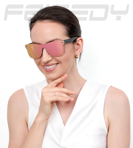 FEISEDY Sunglasses, Rimless Mirrored Sun Glasses with Reflective One-Piece Lens, B4114