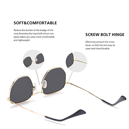 Hipster Hexagonal Polarized Sunglasses Men Women Geometric Square Small Vintage Metal Frame Retro Shade Glasses