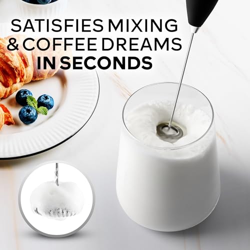 Zulay Kitchen Powerful Milk Frother Wand - Ultra Fast Handheld Drink Mixer - Electric Whisk Foam Maker for Coffee, Lattes, Cappuccino, Frappe, Matcha, Hot Chocolate & Coffee Creamer - Milk Boss Black