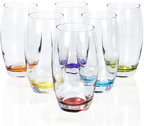 Red Co. Large 16 oz Multicolored Drinking Glass Set of 6 for Water, Beverage, Cocktail, Mixed Drinks