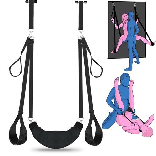 Sex Swing Bondage Restraints BDSM Toys, Selver 2 in 1 Door Sex Swing & Thigh Sex Sling with Adjustable Straps, Couples Sex Toys BDSM Kit with Leather Plush Cushion, Couples Bondage Gear & Accessories