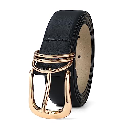 Women's Leather Belts for Jeans Dresses, Fashion Leather Waist Belt Fashion Ladies Belts with Metal Buckle