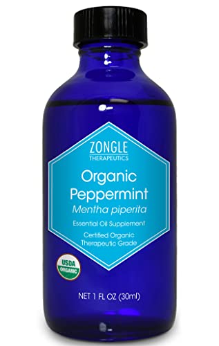 Organic Peppermint Oil by Zongle – 100% Pure Natural, Therapeutic & Food Grade for Baking, Hair, Diffuser, Skin, Edible, Beard, Cooking, Candy, Ingestion, Stomach, Digestion, Teeth, Oral Use – 1 OZ