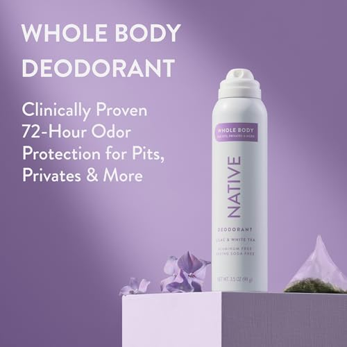 Native Whole Body Deodorant Spray Contains Naturally Derived Ingredients, Deodorant for Women & Men | 72 Hour Odor Protection, Aluminum Free with Coconut Oil and Shea Butter | Lilac & White Tea