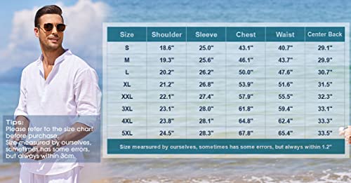 COOFANDY Men's Cotton Linen Henley Shirt Long Sleeve Hippie Casual Beach T Shirts