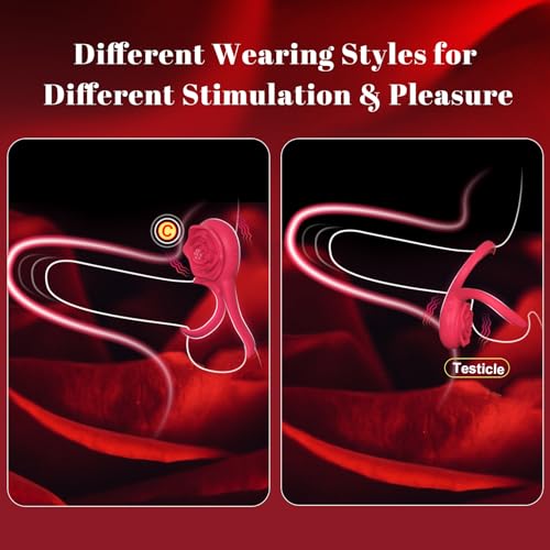 Vibrating Cock Ring with Rose Clitoral Stimulator, Pleasure Penis Ring Vibrator Couples Adult Sex Toys for Men Women, 7 Vibrations Male Couple Sex Toy