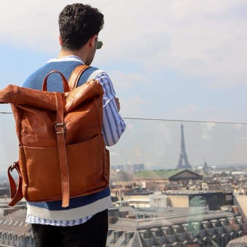 BERLINER BAGS Vintage Leather Backpack Paris, Large Waterproof Bookbag for Men and Women - Brown