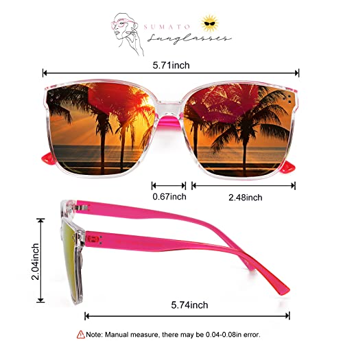 Sunglasses Womens, Oversized Pink Sunglasses for Women with Trendy Mirrored Lens UV400 Blocking