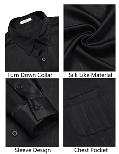 COOFANDY Men's Luxury Satin Dress Shirt Shiny Silk Long Sleeve Button Up Shirts Wedding Shirt Party Prom