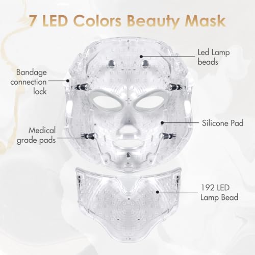 7 Colors LED Face Mask Light Therapy, Led Face Mask Light Therapy At Home, Blue Red Light Therapy Mask for Face