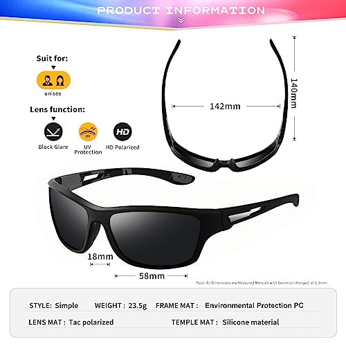 Polarized Sports Sunglasses for Men: UV400 Protection Glasses Womens Wrap Around Goggles for Driving Fishing