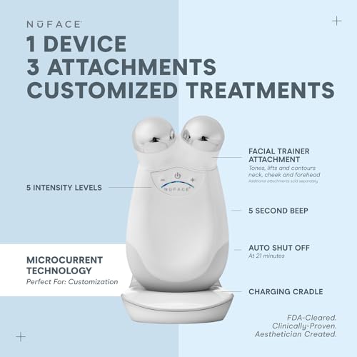 NuFACE Trinity Microcurrent Facial Device Kit - FDA Cleared Face Sculpting & Neck Tightening Device to Contour Cheeks & Brows + Microcurrent Gel Activator, Silk Crème & Brush