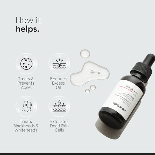 Minimalist 2% Salicylic Acid Serum For Acne, Blackhead & Open Pores | Reduces Excess Oil & Bumpy Texture | BHA Liquid Exfoliant for Acne Prone & Oily Skin | For Women & Men | 1 Fl Oz/30ml