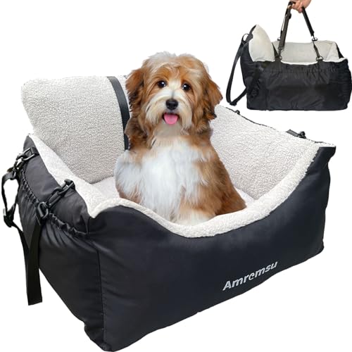 Dog Car Seat for Small Dog,Fully Detachable and Washable Ultra Soft Car Travel Bed Portable Handle and Storage Pockets,with Clip-on Soft Dog Car Seat Under 25,Portable Dog Car Travel Carrier Bed