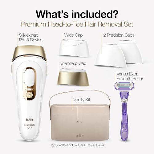 Braun IPL Silk·expert Pro 5 PL5347 Latest Generation IPL for Women and Men, At-Home Hair Removal System, White and Gold, with Wide Head and Two Precision Heads