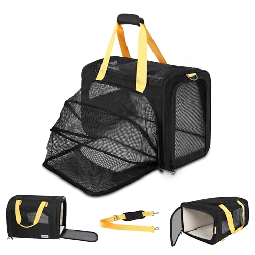 19 x 13.5 x 9.5 TSA Approved Large pet Carrier for cat and Small Dog up to 12-15 lbs,Turn Down to Under-seat for Southwest Allegiant and Other Airlines Have 9'' or 9.5'' Height Space.