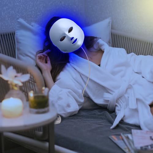 NEWKEY Blue light Therapy Mask for Face Acne, 7 Colors LED Acne Scar Spots Light Therapy Treatment with Silicone Eye Protector for Acne Prone Sensitive Skin and Blemishes Prevention,Plug-in